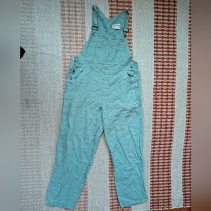 VTG 100% Flax Linen Overalls Gotcha Covered Blue Made In USA Women SZ 12 Flawed